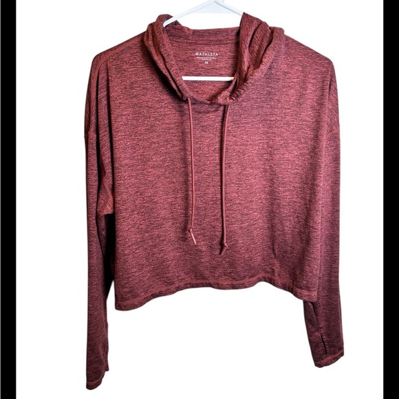 Athleta Uptempo Cropped Long Sleeve Burgundy Hoodie Size XS - Picture 2 of 6